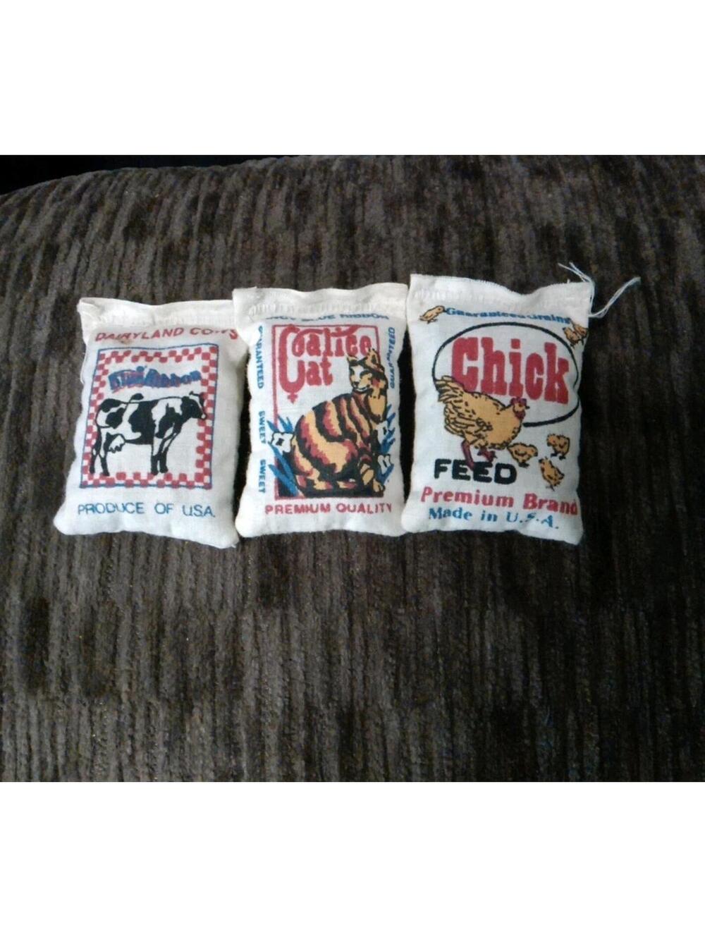 3 Miniature Feed Bag Stuffed 1/12 Scale